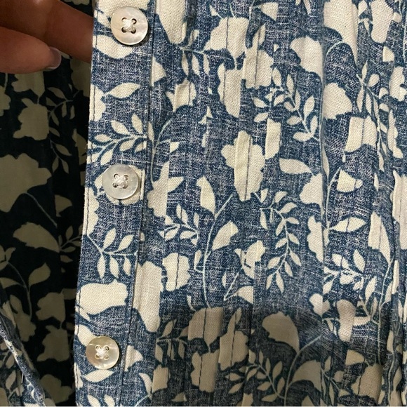 Faherty Gemina Dress Washed Floral Linen Pintuck Mini Pockets Short Sleeves S - Picture 4 of 15